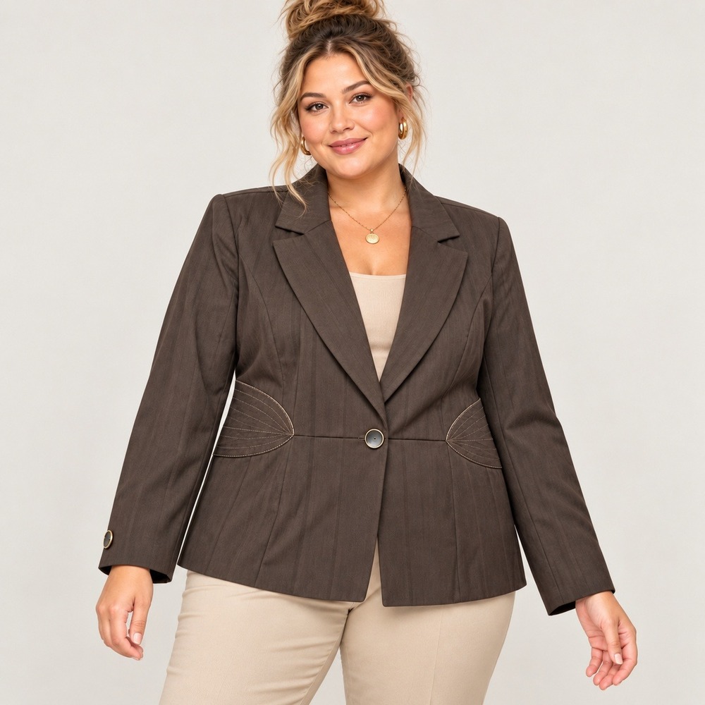 Margaret Frances Vintage Y2K Women's 16 Brown Pinstripe Blazer Career Jacket NWT